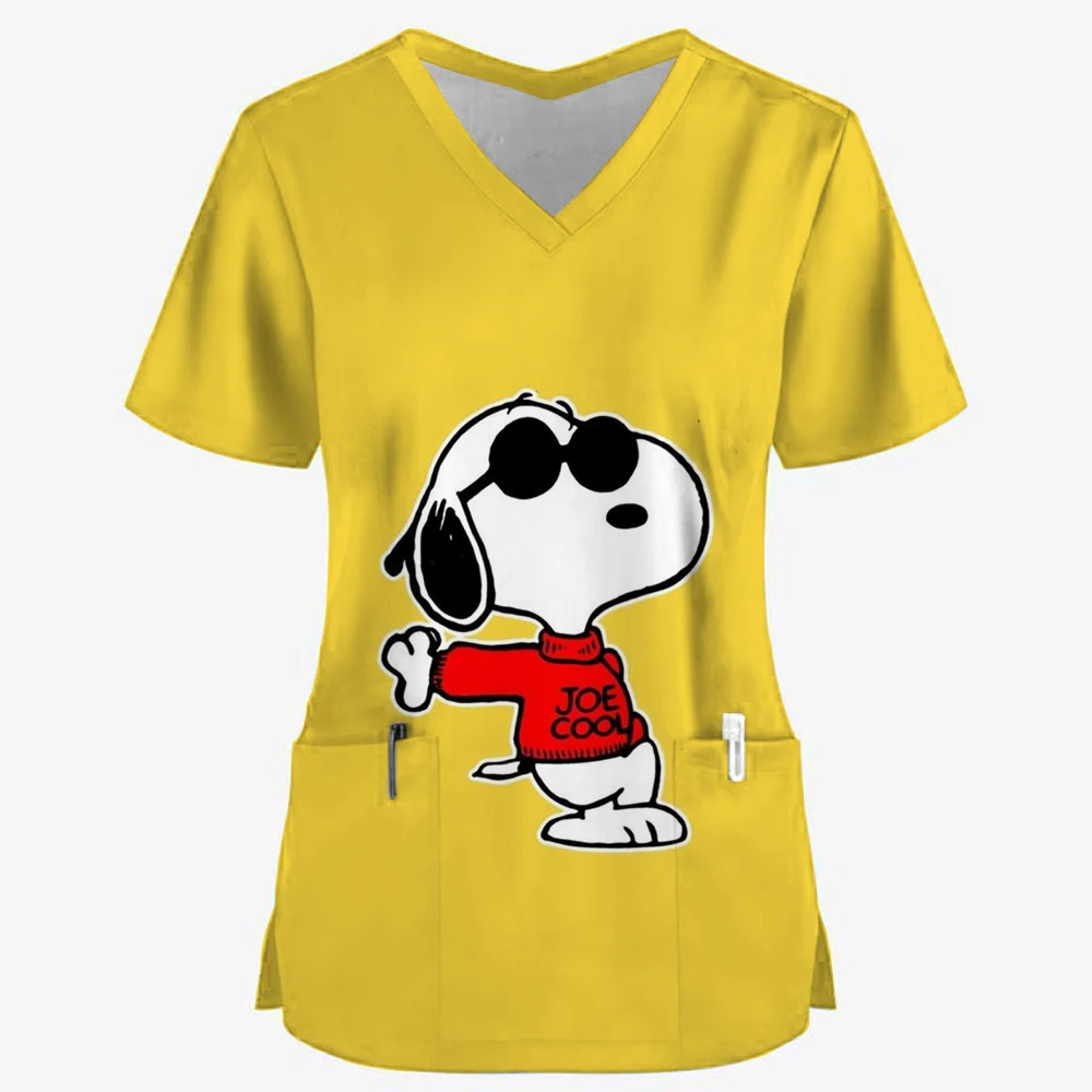 Униформа медсестры Snoopy с мультяшным принтом и V-образным вырезом карманы скрабы