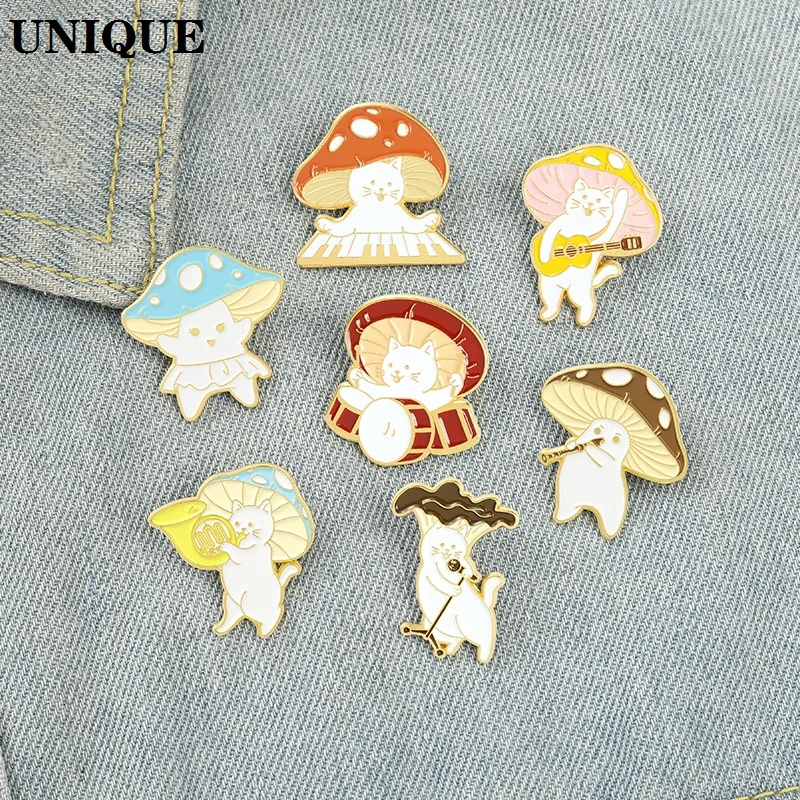 

Cute Mushroom Enamel Brooch Funny Play Music Violin Drum Microphone Mushroom Metal Badge Punk Jewelry Accessories Lapel Pin Gift