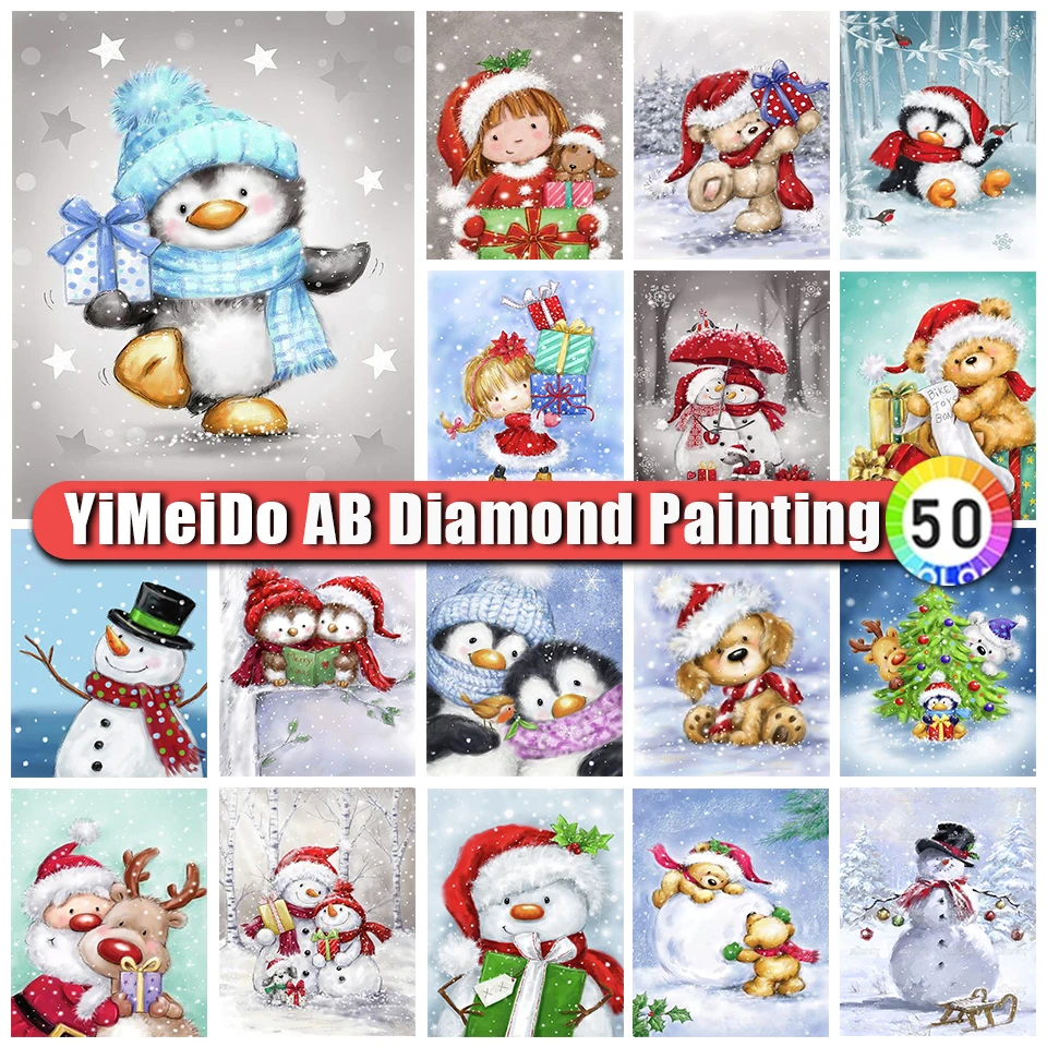 

YIMEIDO Christmas Gift AB Diamond Painting Kit Penguin Snowman Elk Square/Round Diamond Embroidery Bear kids Handmade Home Decor