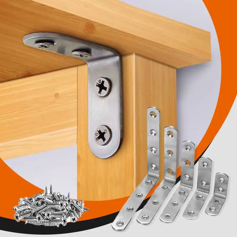 

10PCS 304 Corner Brackets L-shaped Right-angle Size Furniture And Home Decoration Fasteners With Screws for Shelves Table Chair