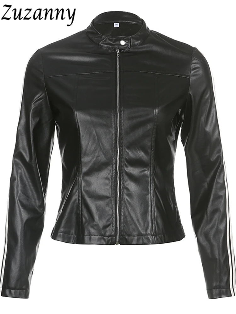 

Zuzanny Women Autumn Winter PU Coats Jackets Faux Leather Stand Neck Zipper Up Jacket 2022 Casual Fashion Oversized Streetwear