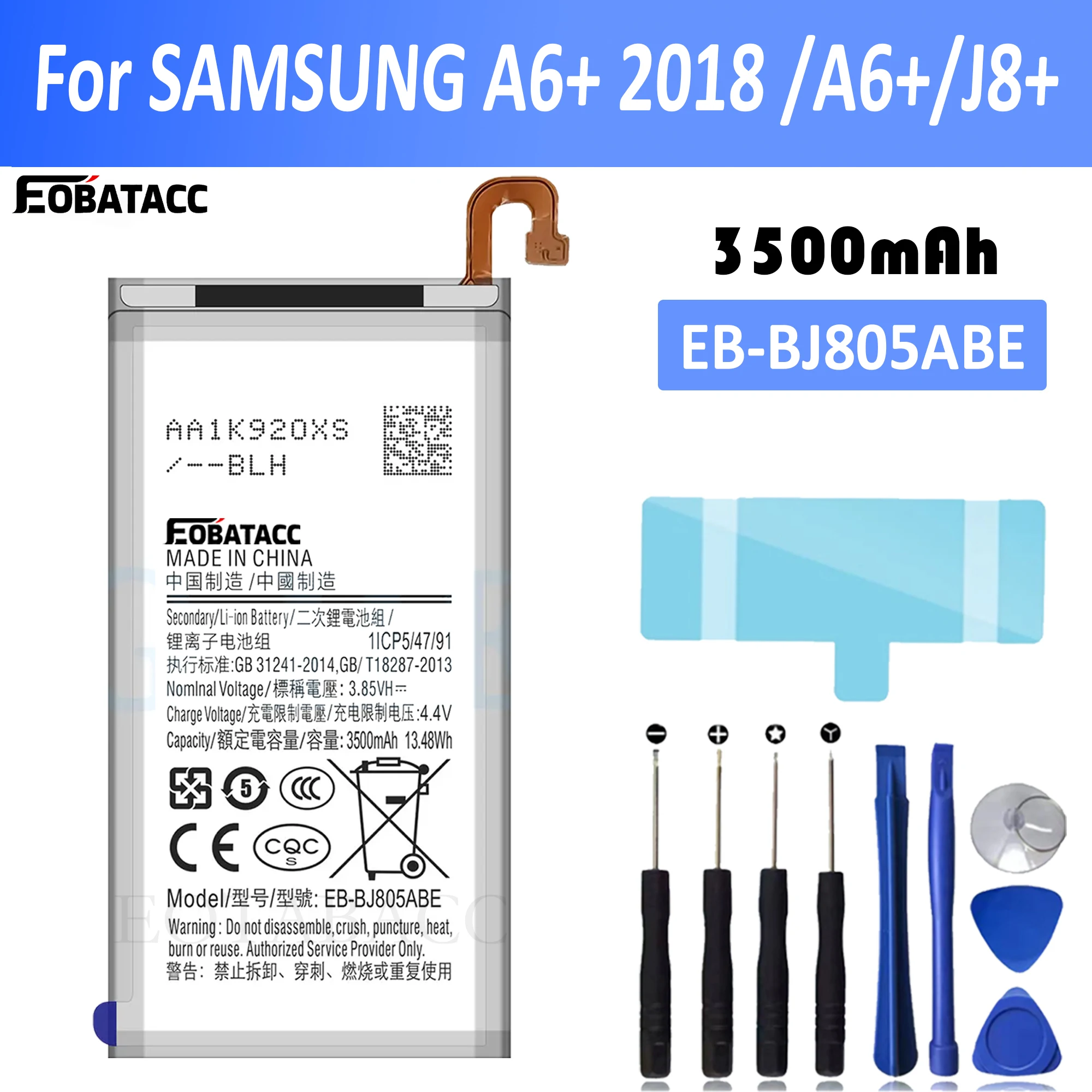 EOBATACC Новый аккумулятор EB-BJ805ABE 3500 мАч для Samsung Galaxy A6 Plus + SM-A605F A605G A6050 A605K A605FN A605GN A6058