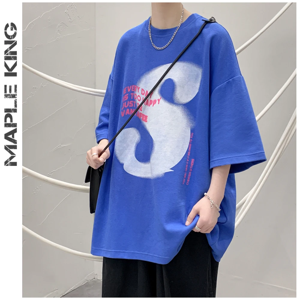 

Maple King Trend Hip Hop Cotton T Shirt For Men Harajuku Short Sleeve Base Tops Tee Letter Print O-Neck Oversized Tshirts Men