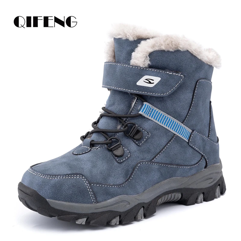 5-12 Winter Warm Fur Snow Boots Children Furry Shoes Boys Girl Non-slip Leather Autumn Waterproof Kids Boots Child Sneaker Furry