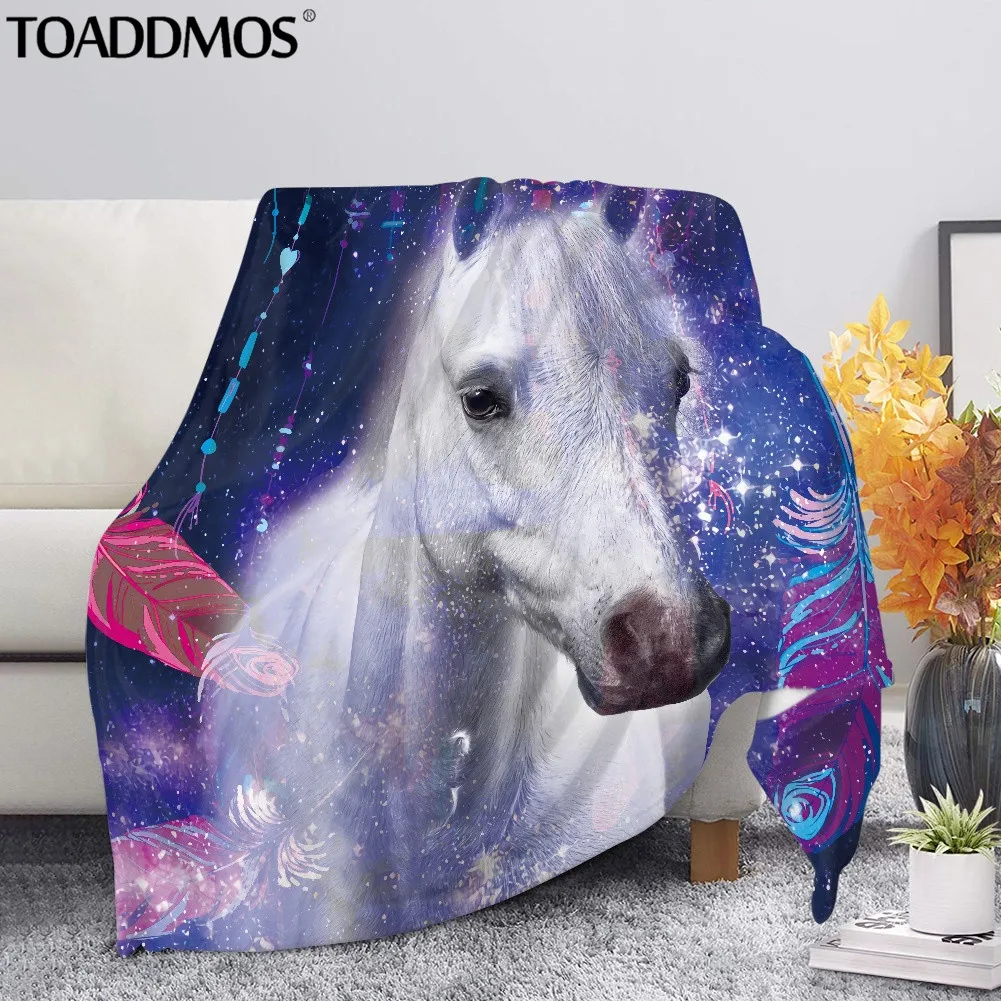

TOADDMOS Fantastic 3D Horse/Feathers Print Keep Warm Fleece Blanket Throw Blanket Ultra-Soft Flannel Couch Blanket Travel Mantas