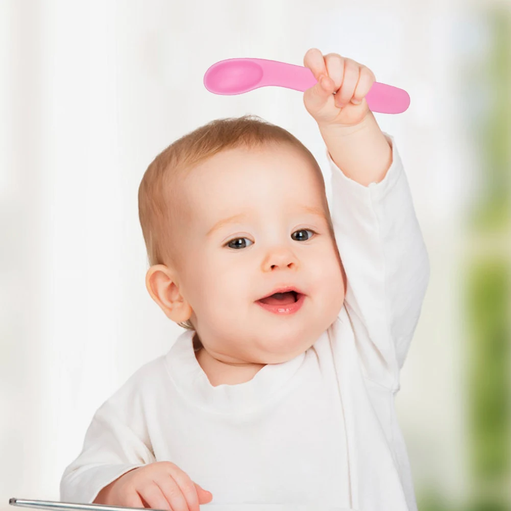 

Детская Ложка-вилка для обучения искусственной еды, изогнутая посуда, детские товары для обучения, Детская цельный молдинг, изогнутая ложка...