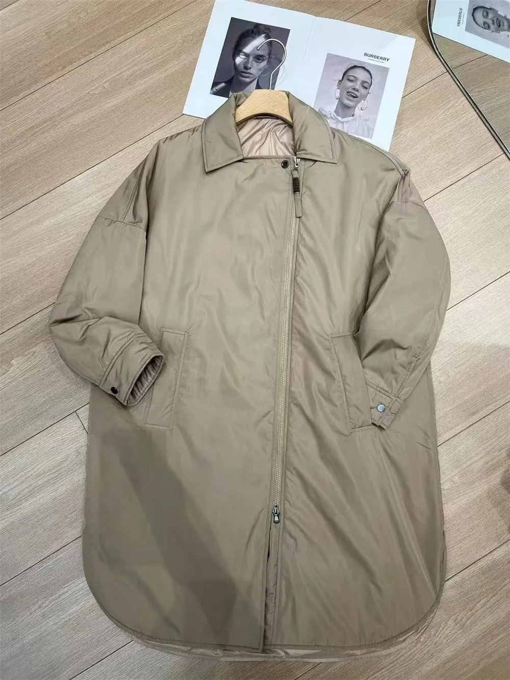 Женская ветровка с диагональными лацканами и бисером зимняя теплая свободная