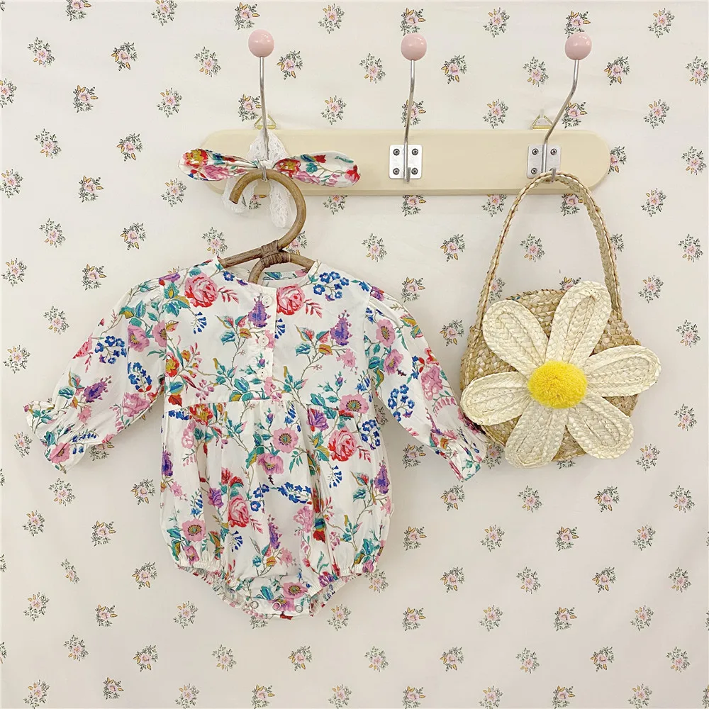 Freely Move 2022 Autumn Newborn Infant Baby Girls Floral O Neck Rompers Clothing Autumn Kids Girl Long Sleeve Rompers Clothes