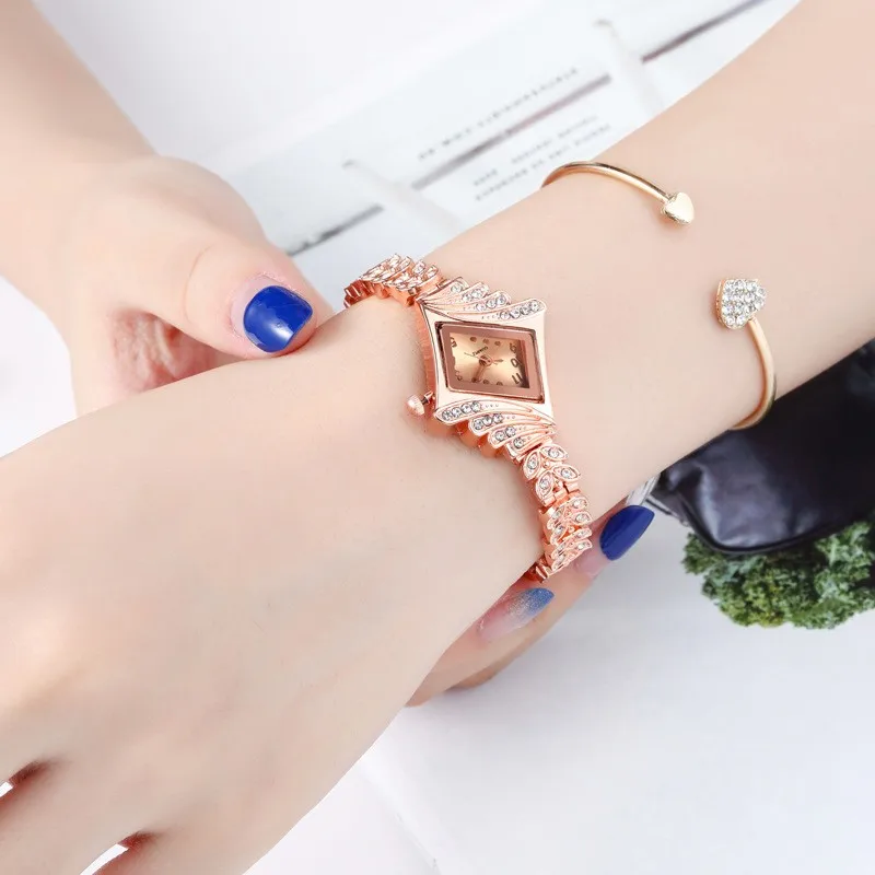 Bracelet Wrist Watch Rhinestone Flower Heart Love Style Stainless Steel Stylish Quartz Bracelet Watch For Daily zegarek damski