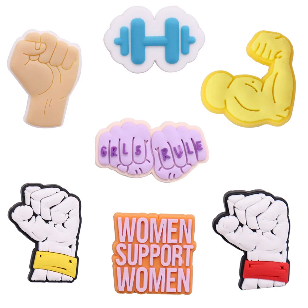 

1 шт. подвески для обуви из ПВХ, гантель для мышечных кулаков, Женская поддержка, Женская Пряжка, Кроксы Jibz, подходят для браслетов, садовая об...