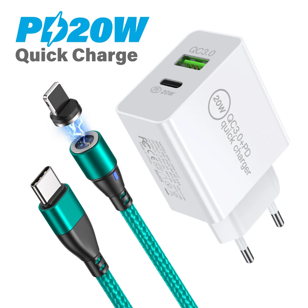 

AUFU Quick Charge PD Charger 20W USB Type C Fast Charger for iPhone 13 12 Xs 8 Phone Charging Magnetic Charging Wire Data