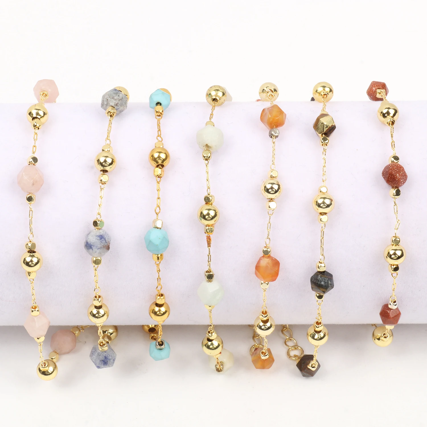 Винтажный браслет из нержавеющей стали для женщин, бирюзовый, агат, солнечный камень, подвесной браслет, красочные браслеты из натурального камня, цепочка