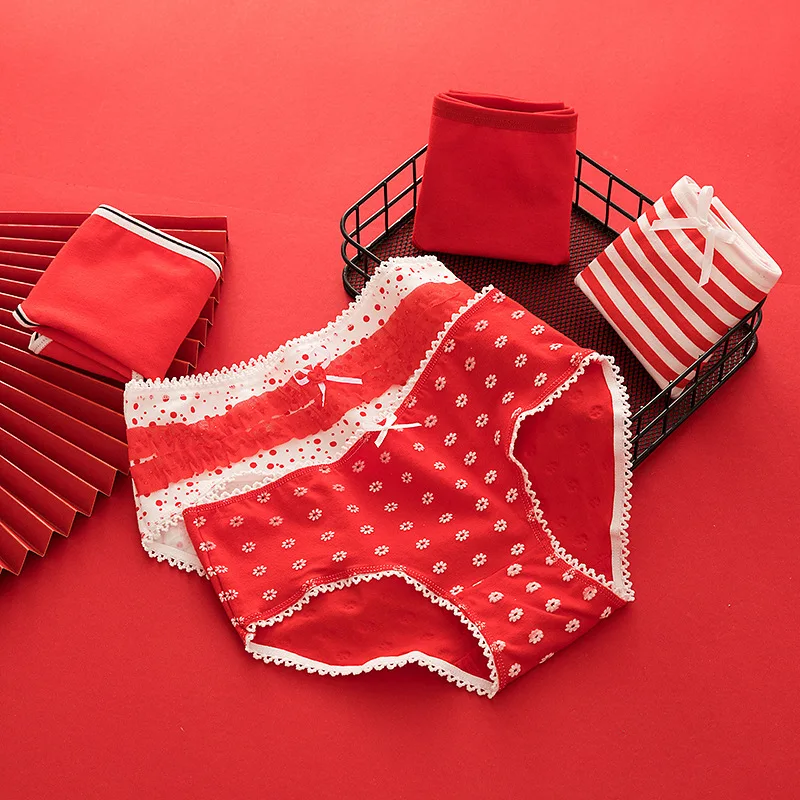 

Красное женское нижнее белье, трусики, кружевные бесшовные трусики, женское хлопковое мягкое женское нижнее белье средней посадки, трусики ...