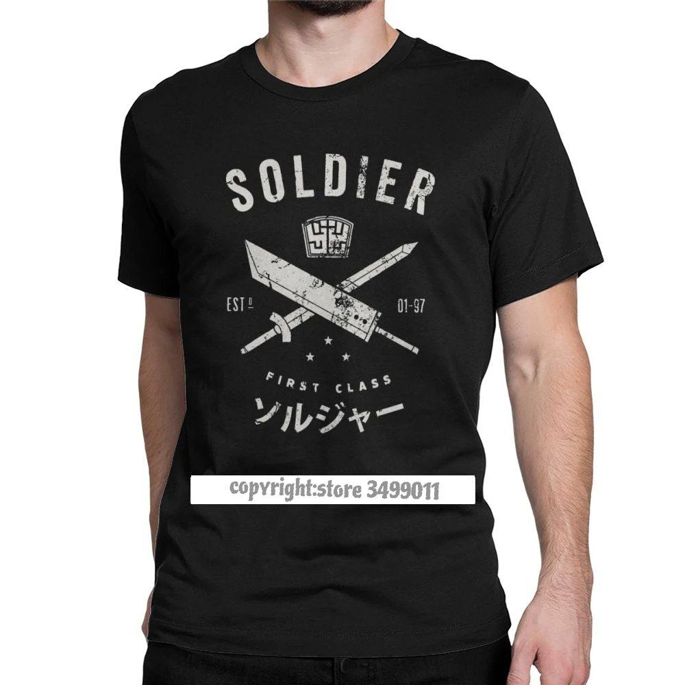 

Men T-Shirt Final Fantasy T Shirts Soldier Premium Cotton Tees Fitness Cloud FF7 Video Game Strife Shinra Chocobo Gift