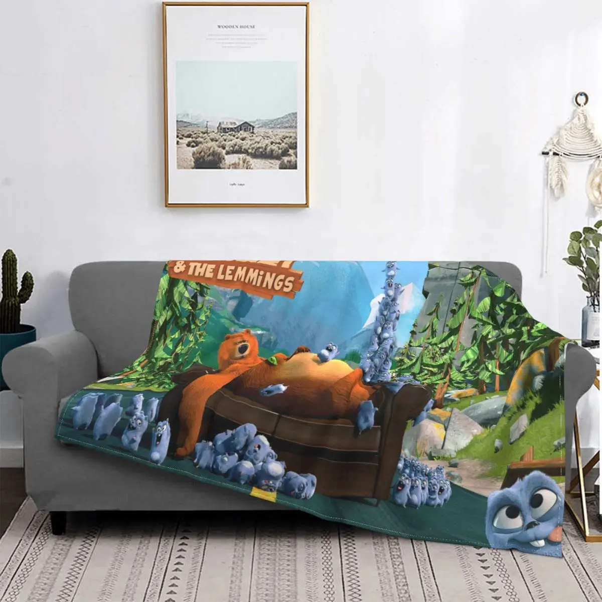 

Grizzy And The Lemmings Blanket Fleece Textile Decor Cute Bear Anime Breathable Warm Throw Blanket for Home Couch Quilt