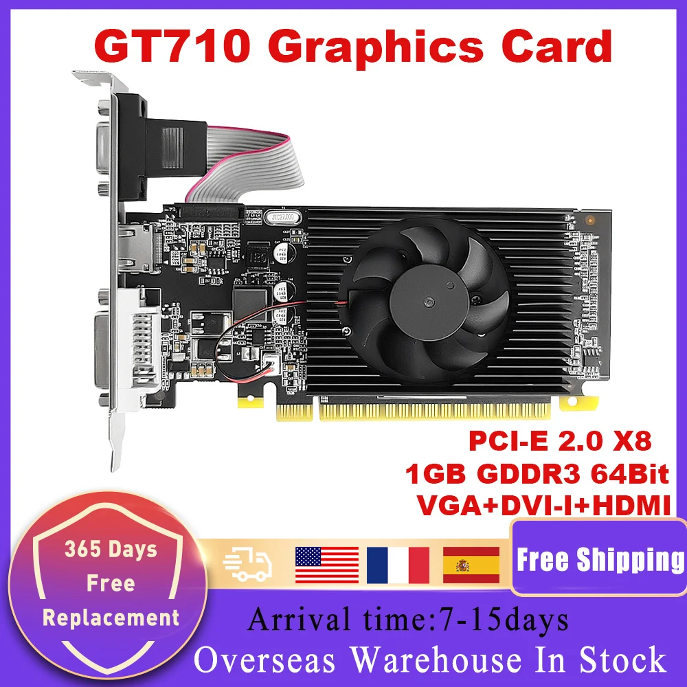 

GT710 видеокарта PCI-E 2,0 X8 1 ГБ GDDR3 64 бит VGA DVI-I HDMI-совместимая видеокарта для nVIDIA карты Geforce GT 710 1 Гб 64 бит