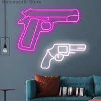 Gun Pistol Sign Neon Light Acrylic Modeling Logo Customize Lamp Wall Art Decor Hobbies Game Party Room Birthday US UK AU EU Plug