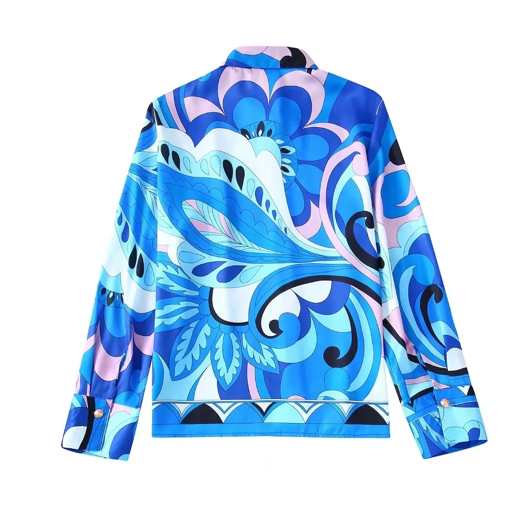 Summer Women's Print Pajamas Set 2 Pieces With Pant Ladies Sleepwear Single Breasted Loose Long Sleeve Pyjama Suit For Female