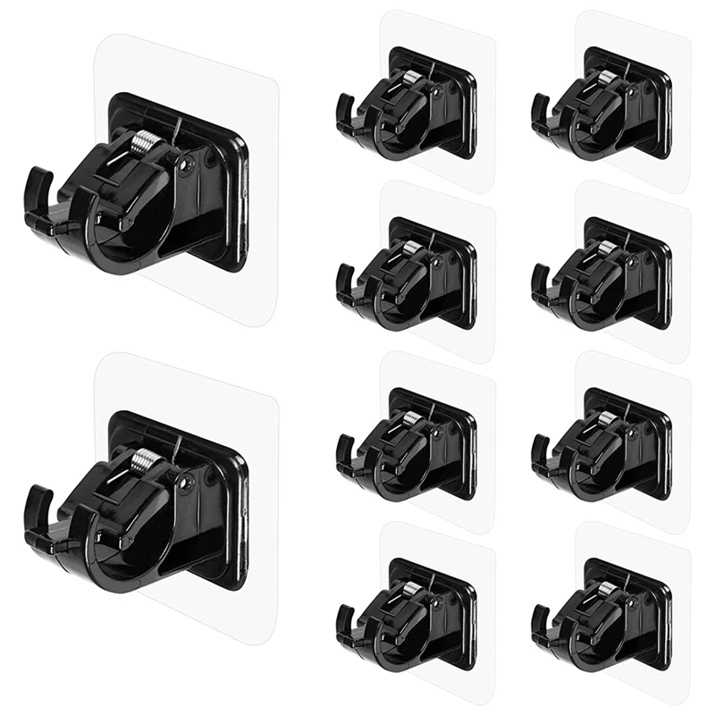

10PCS Self Adhesive Curtain Rod Holders No Drill Curtain Rods Brackets No Drilling Nail Free Adjustable Hooks