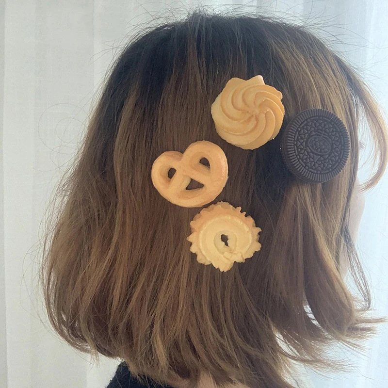

Women Adorable Cookies Simulation Hairpins Cute Handmade Barrettes Funny Hair Clips Hair Decoration