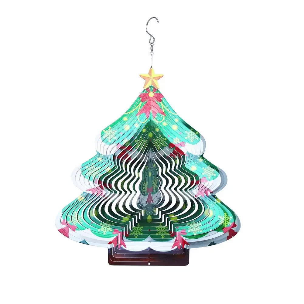 

3D Christmas Tree Shape Stainless Steel Wind Spinner Christmas Decoration Metal Wind Chime 30cm/11.81inch Indoor House Decor O