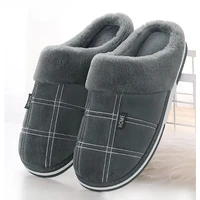plus size men slippers winter with fur slippers indoor lattice home antiskid suede male slipper plush cofy house slippers 2021
