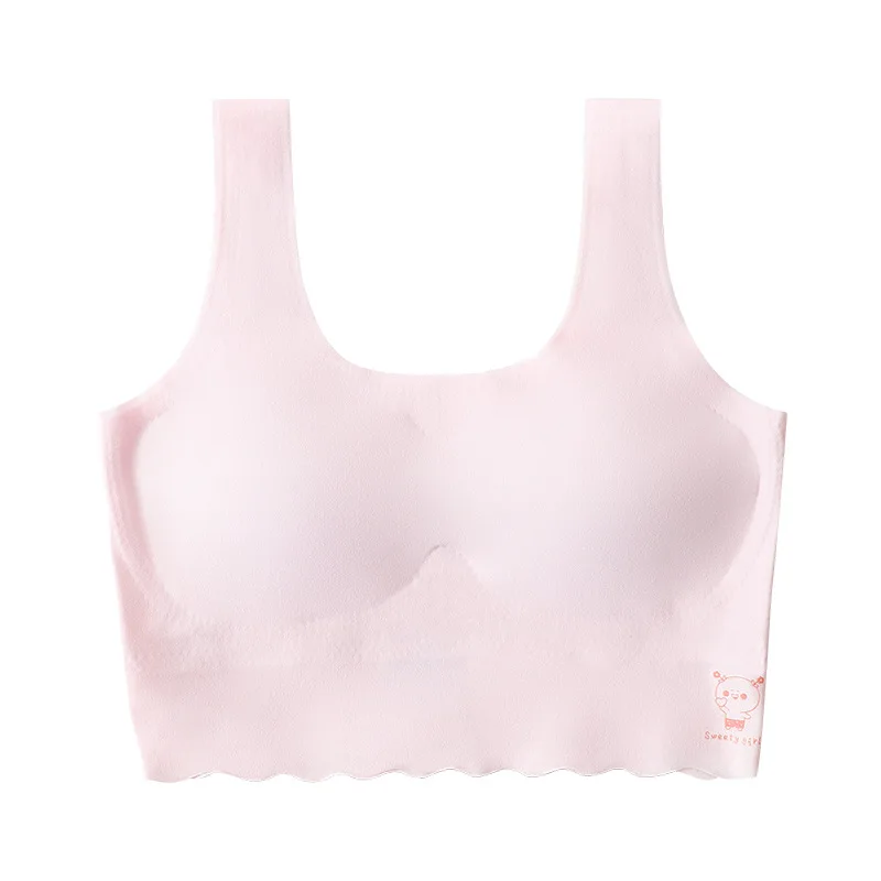 

HoneyCherry Teenage Developmental Underwear Girls Latex Bra Ice Silk Seamless Underwear Thin Section Tank Vset