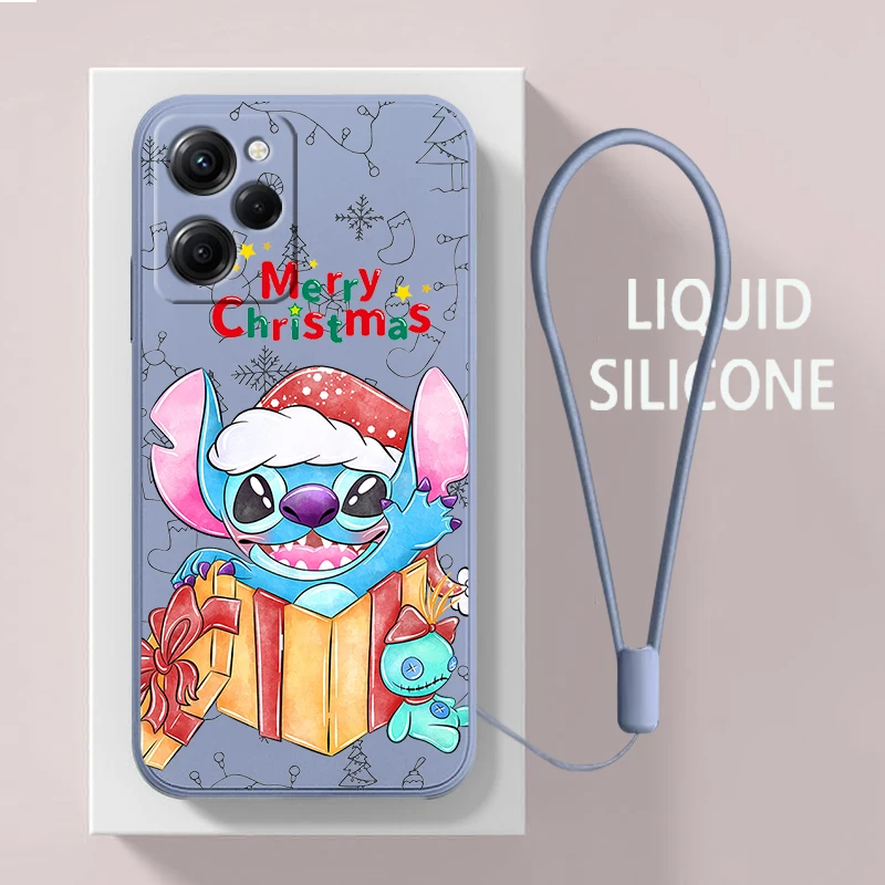 

Stitch Christmas For Xiaomi POCO M6 X5 M5 C40 M4 X4 F4 C40 X3 NFC F3 GT M4 M3 Pro X2 4G 5G Liquid Rope Phone Case Coque Capa
