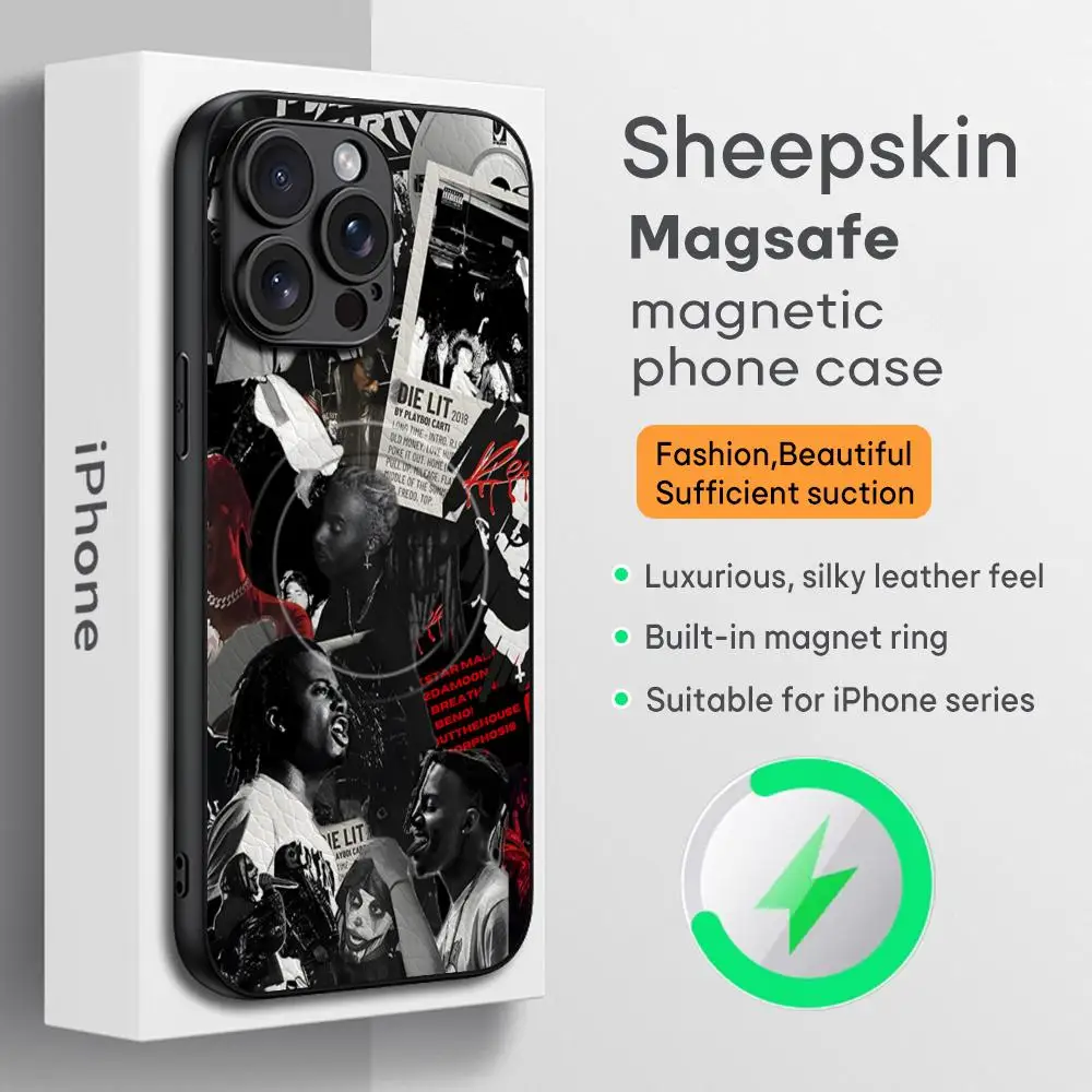 P-Playboi C-Carti крутой чехол для телефона iPhone 16 15 14 13 12 11 Plus Pro Max Magsafe из овчины