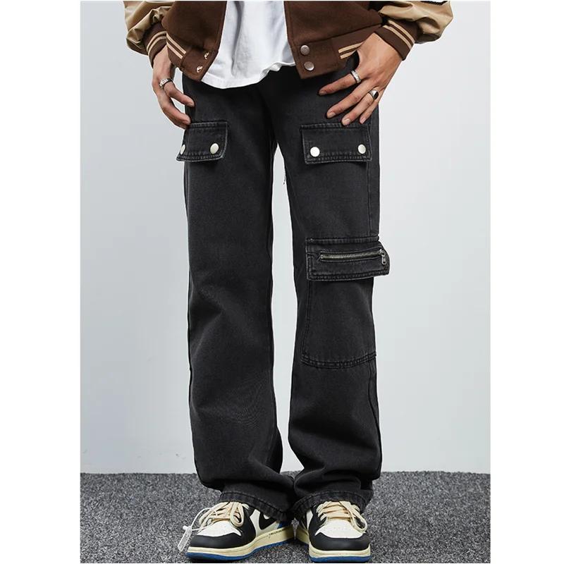 Streetwear Men 2022 Fashion New Pattern Vintage Recreational Black Jeans Loose Straight Cylinder Broad Leg Trousers Autumn Women