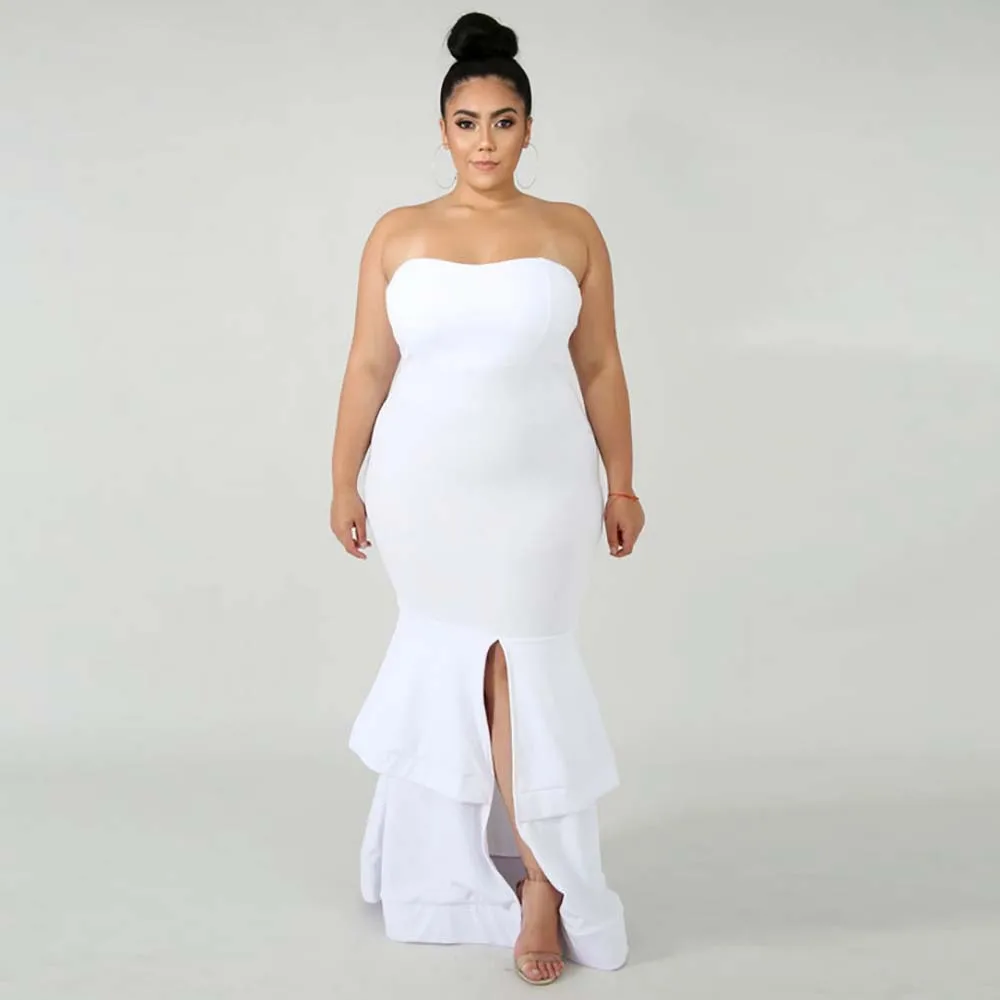 

Plus Size Dress Backless Mermaid Long Robe Sexy Split White Wrap Dress Legant Evening Women Bodycon Party Dresses New 2022