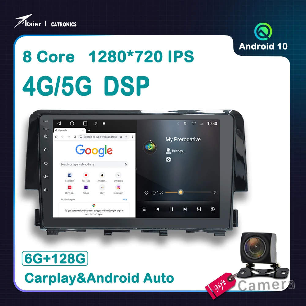 Android 10 6 + 128G CATRONICS для Honda Civic 2015-2020 автомобильный DVD мультимедийный радиоприемник GPS