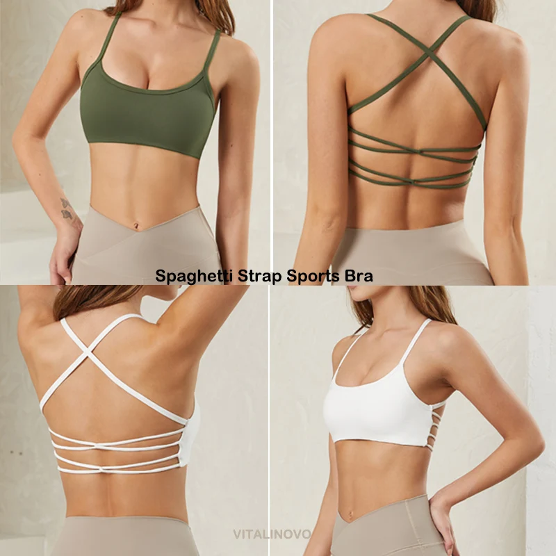VITALINOVO Women's Workout Sports Bras Fitness Backless Criss Cross Open Back Padded Low Impact Fitness Bra Yoga Crop Tank Top
