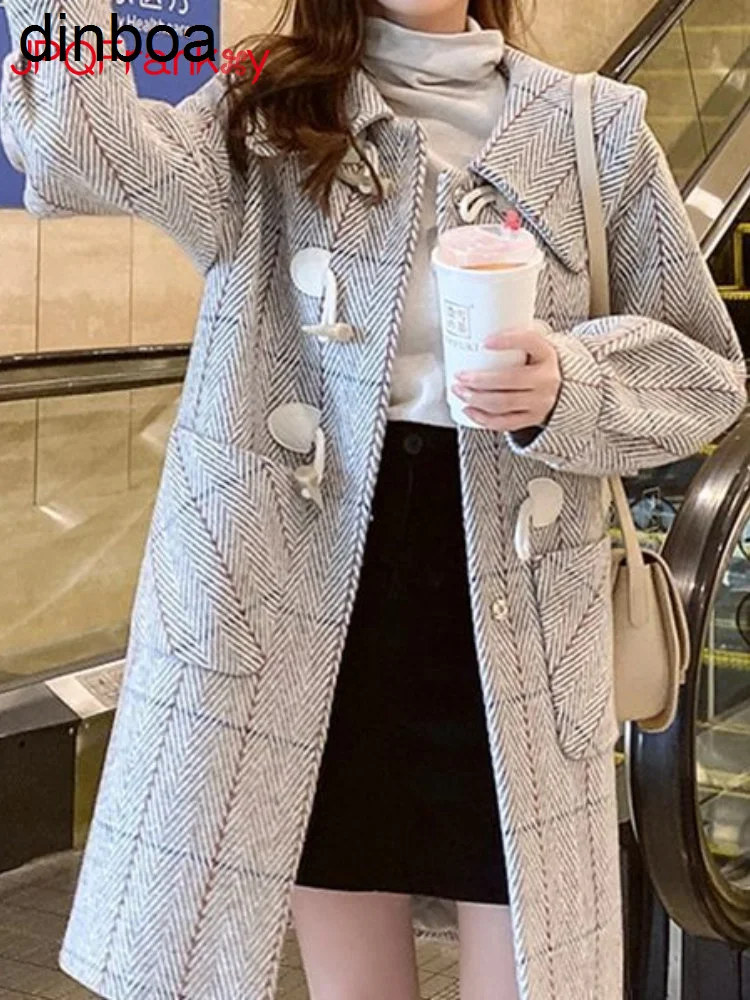 

Woolen Coat Women's Long Fashion Loose Korean Version Horn Button Autumn and Winter Woven Fur Coat Women's Versatile Trend Coat