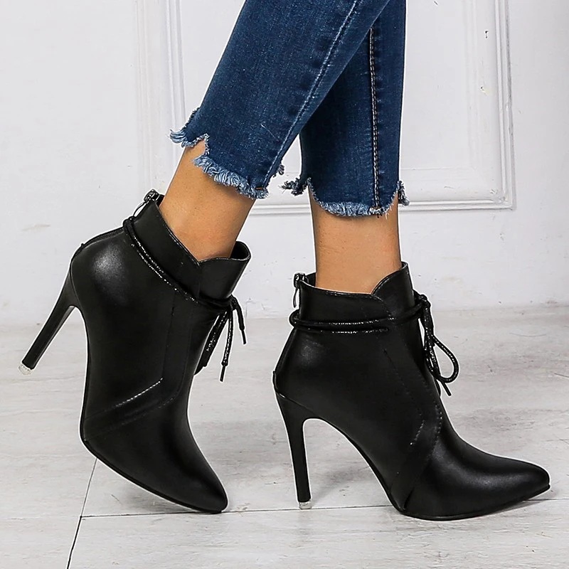 2021 New Sexy Pointed Boots European and American Stiletto Platform Nude Women High Heel Zapatos De Mujer | Обувь