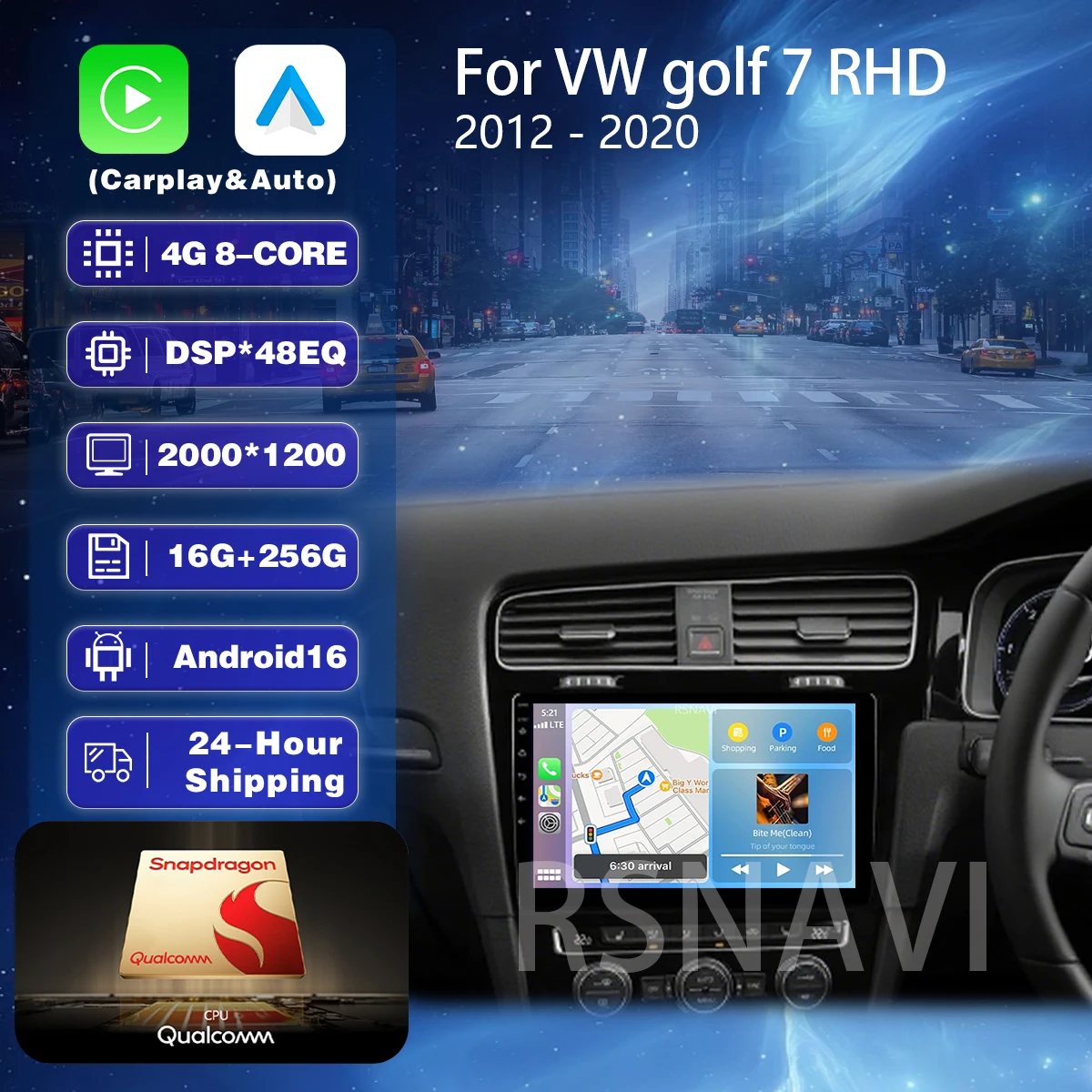 Фото Автомагнитола Android 16 с функцией Plug and Play для Volkswagen VW Golf 7 MK7 GTI 2012-2021 (праворульные модели) с поддержкой CarPlay и Android Auto №1