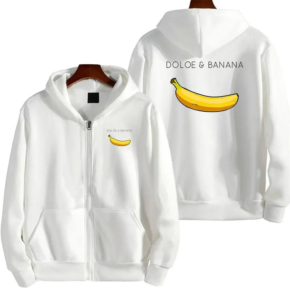 

Dolce & Banana Printing Men's Sweatshirt Fashion Casual Zipper Hoodies Autumn Loose Pullover Tops Pocket Fleece Warm Sportswear