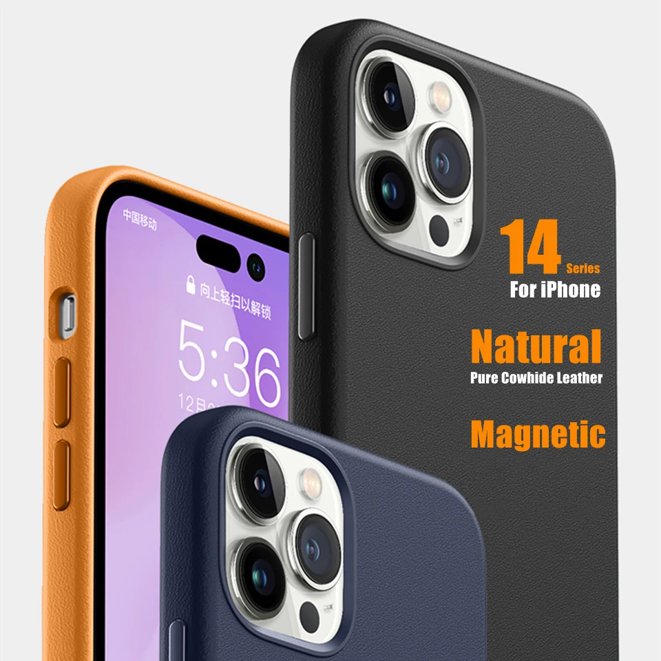 

Genuine Leather Magnetic Phone Case For iPhone 14 Pro Max Plus Magnetic Cases Wireless Charger Cover For iPhone 13 ProMax 13mini