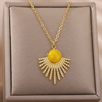 opal sun pendant necklaces for women stainless steel color choker chain necklace female aesthetic boho jewelry gift 2022