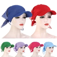 women brim cap with tied turban caps summer sun visor windproof bandana head scarf beach outdoor cycling headscarf uv sun hat