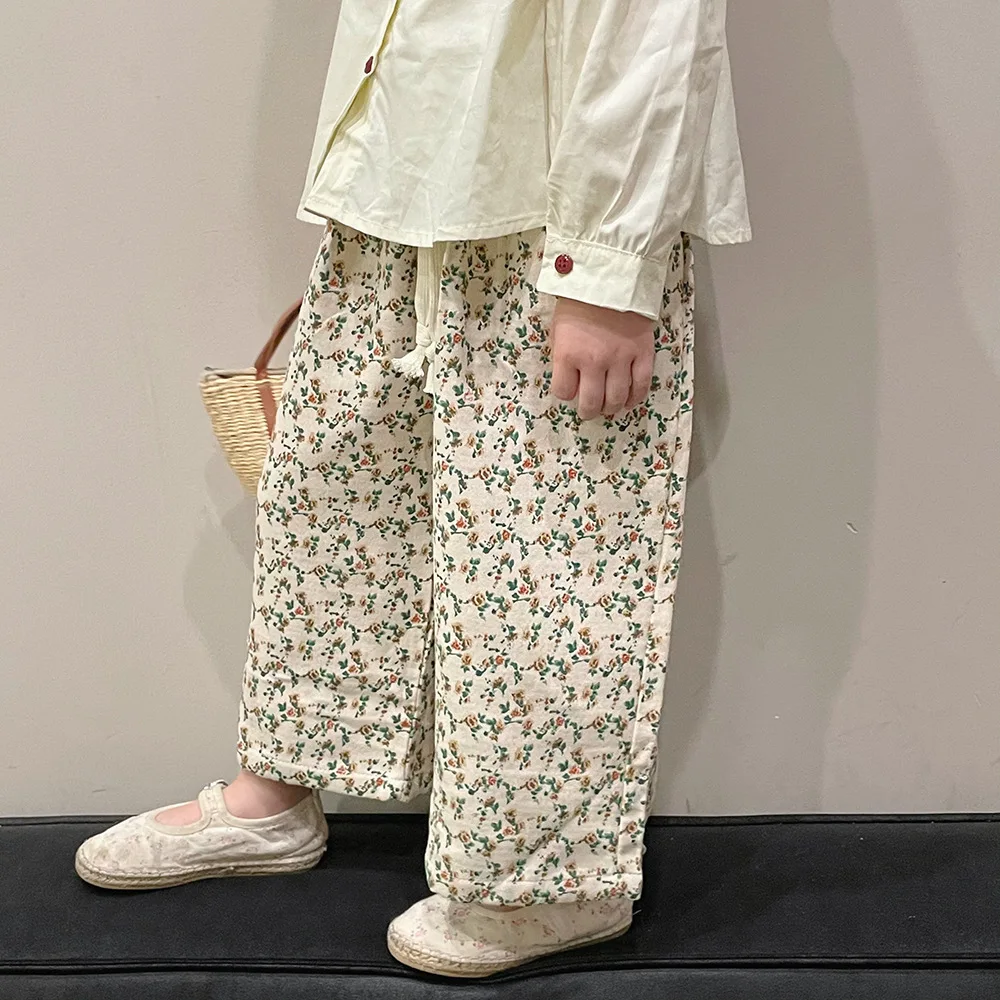 

Pant New Baby Spring Trousers Korean Floral Loose Girl 2023 Pants Kid's Casual Pants Casual Children Pants Straight
