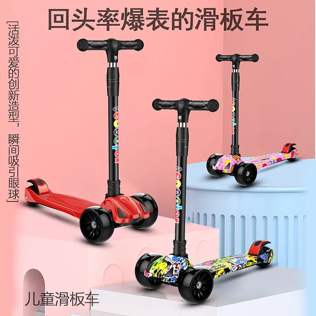 Children Scooter 3 Wheel Scooter with Flash Wheels Kick Scooter for 3-12 Year Kids Adjustable Height Foldable Children Scooter 1