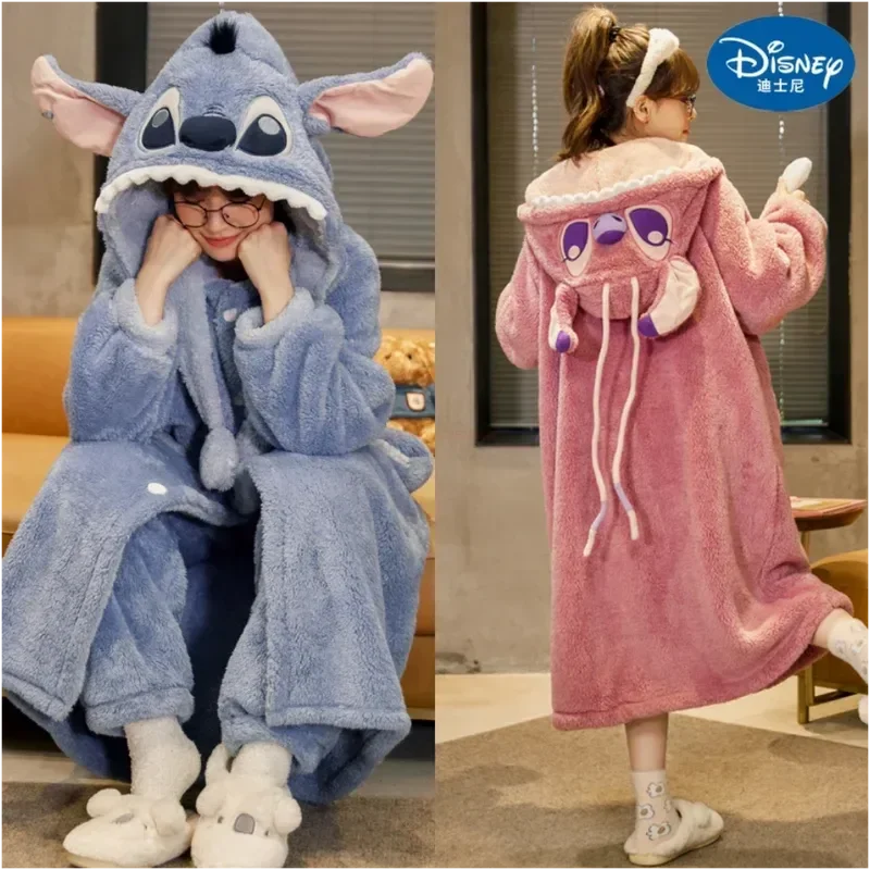 Пижамный комплект с капюшоном Disney Stitch Angel Y2k для пары Kawaii коралловый флис домашний