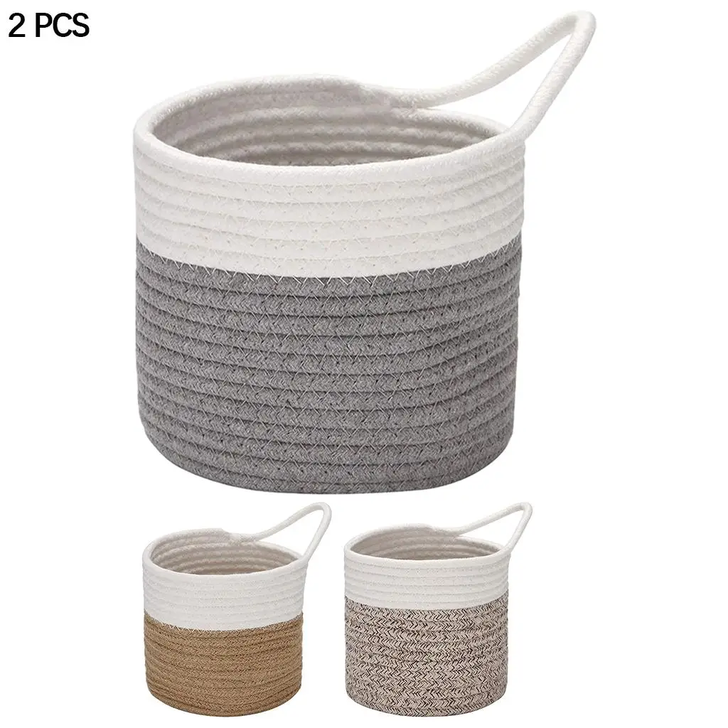 

2Pack Cotton Rope Woven Storage Basket Hanging Baskets Plants Storage Bins