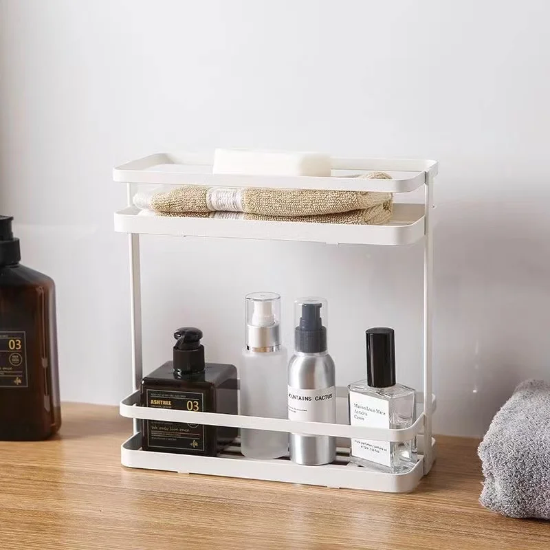 

Kitchen Double Layer Storage Rack Simple Stainless Steel Cabinet Seasoning Bottle Storage Shelf Bathroom Kitchen Organizer
