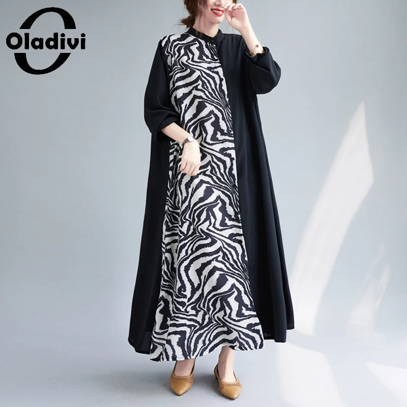 

Oladivi, женское платье-рубашка большого размера с рукавом 3/4, осень 2022, повседневные свободные платья с леопардовым принтом, Женская туника, пл...
