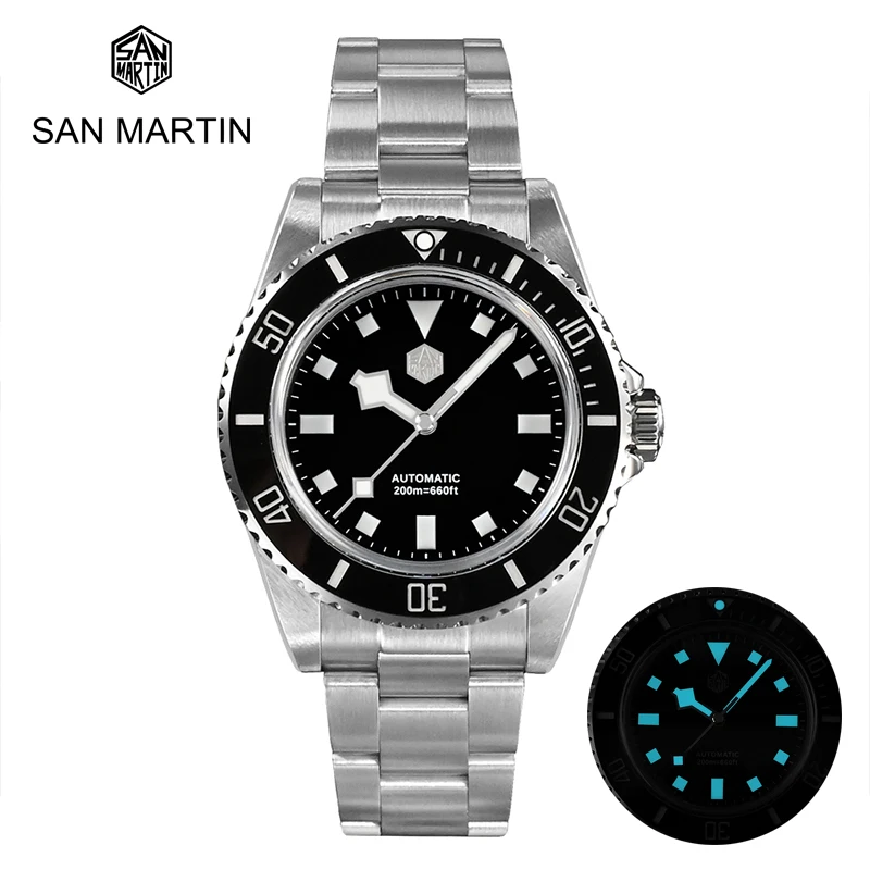 

San Martin New Men Diver Watch Luxury 40mm Automatic Mechanical Wristwatch Sapphire 200M Waterproof BGW9 Luminous Ceramic Bezel