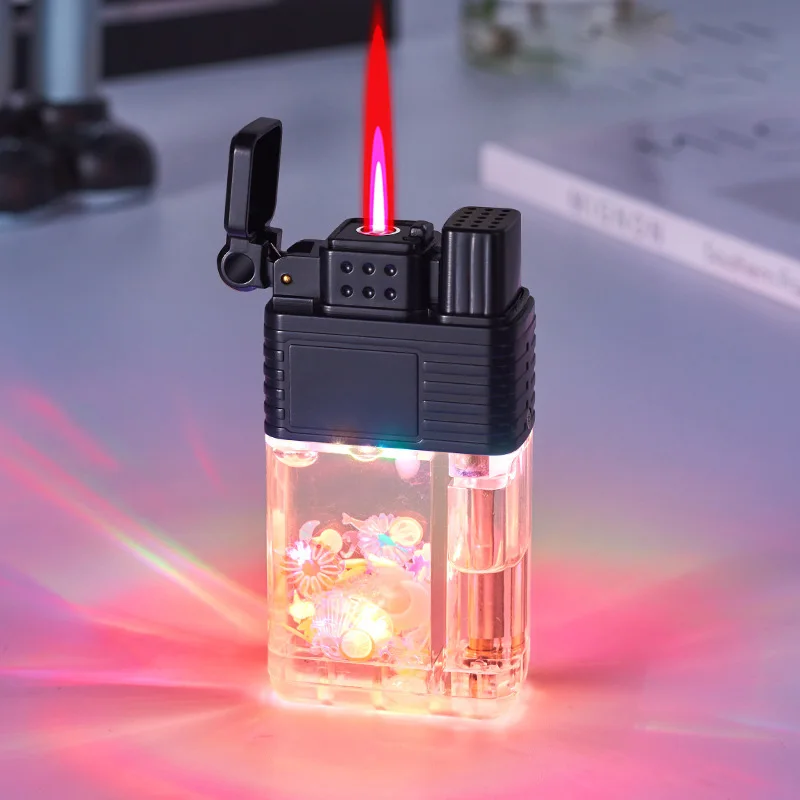 

New Transparent Luminous Windproof Lighter Creative Inflatable High Beauty Jet Flame Butane Lighter Smoking Gadget Gift