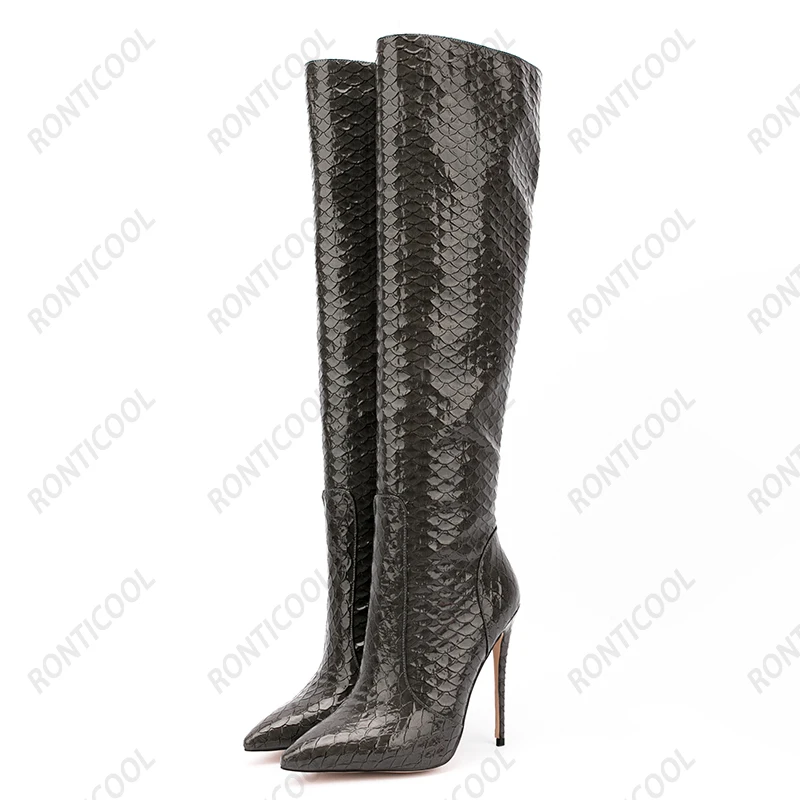 Ronticool женские зимние сапоги до колена ручной работы боковая молния туфли на