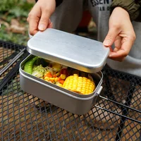 Aluminum Lunch Box Foldable Handle Lightweight Portable Bento Box With Steaming Rack Outdoor Camping Picnic Canteen Supply 800ml